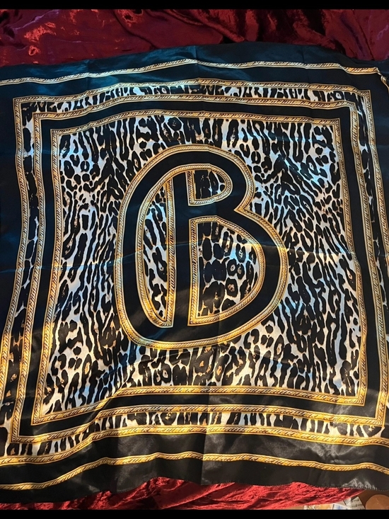 Accessories - Designer-Inspired Leopard Print Silk Scarf with Gold Trim - Black/White (NWOT)